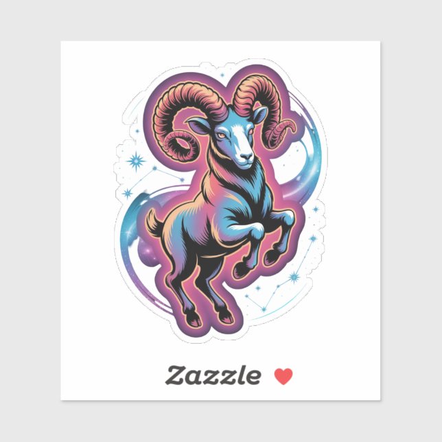 Adesivo Aries Zodiac Ram - Vinheta de Ilustração Cósmica (Folha)