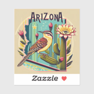 Adesivo Arizona Cactus Wren e State Flower Art Deco