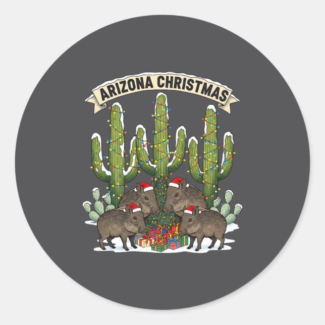 Adesivo Arizona Christmas Javelina Family Desert Saguaros  (Frente)