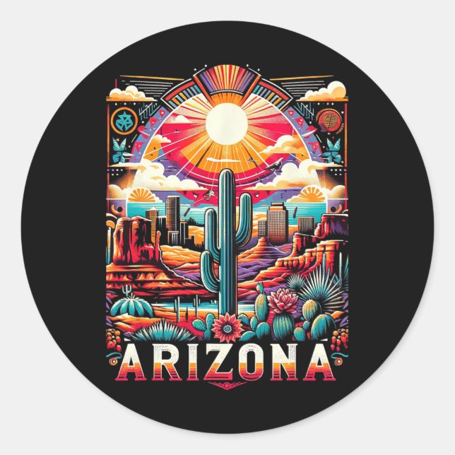 Adesivo Arizona Estado Camisa Az Desert Cactus Retro (Frente)