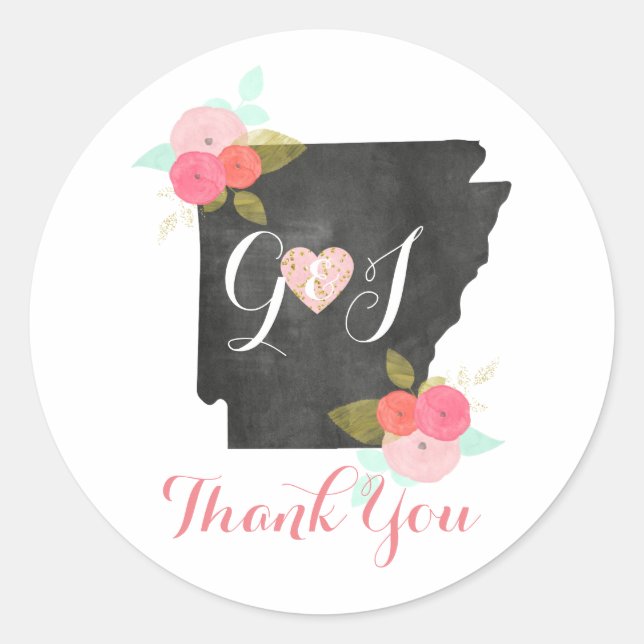Adesivo Arkansas State Monograma Wedding Favor Obrigado (Frente)
