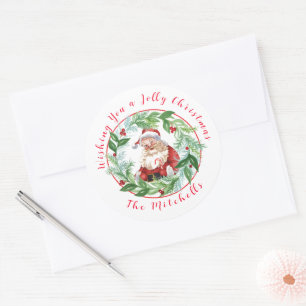 Adesivo Aro de Natal em Aquarela Santa Vintage NOME