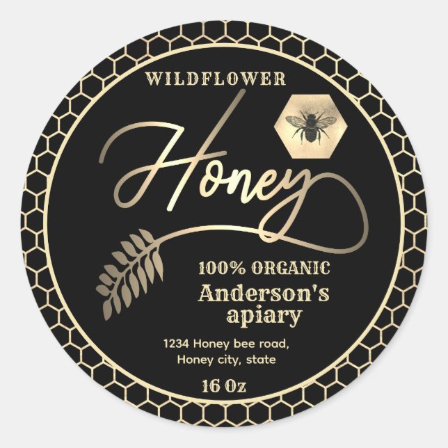 Adesivo Aroma de abelha preto, atraente e moderno, mel (Frente)