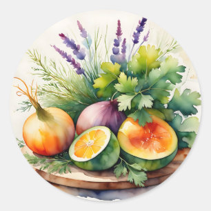 Adesivo Arranjo de Ervas Frescas Citrino em Aquarela