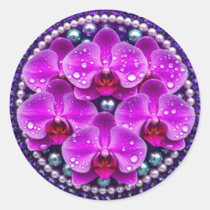 Adesivo Arranjo Floral de Orquídea Roxa Circular