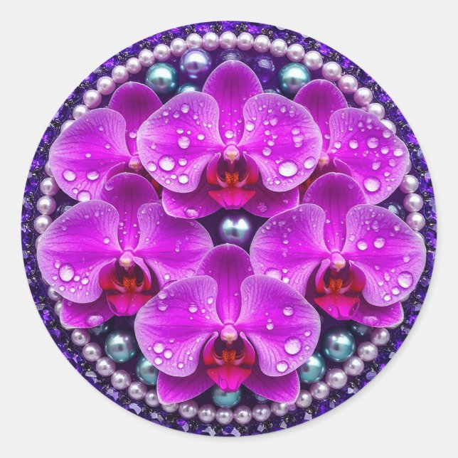 Adesivo Arranjo Floral de Orquídea Roxa Circular (Frente)