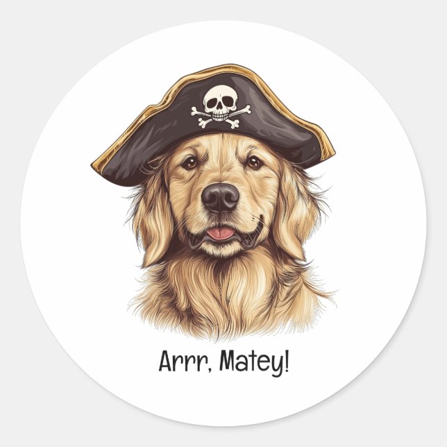 Adesivo Arrr Matey Pirate Ouro Retriever Dog Skull (Frente)