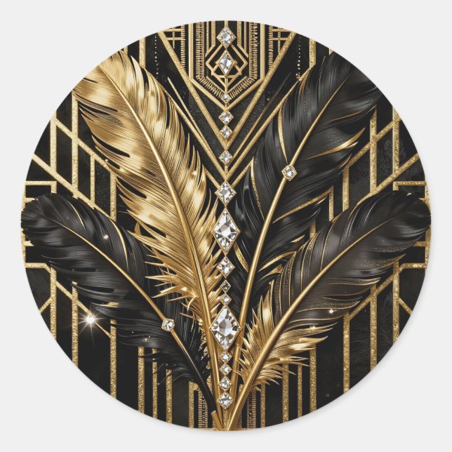 Adesivo Art Deco Black Gold Feathers (Frente)