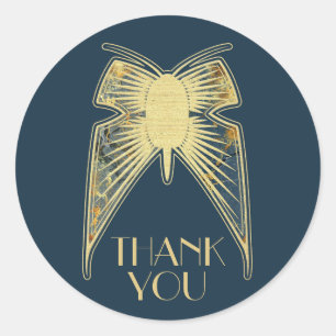 Adesivo Art Deco Borboleta Azul Dourado "Obrigado"