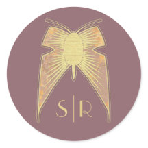 Art Deco Borboleta Monograma Rosa Dourado