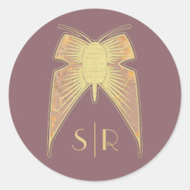 Adesivo Art Deco Borboleta Monograma Rosa Dourado