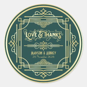 Adesivo Art Deco Casamento Amor e Obrigados Dourado Favori