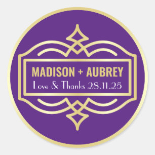 Adesivo Art Deco Casamento Amor e Obrigados Dourado Púrpur