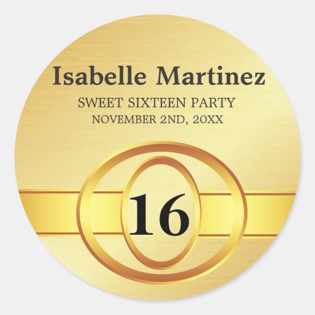 Adesivo Art Deco Dourado Personalizado Sweet 16 Sticker (Frente)