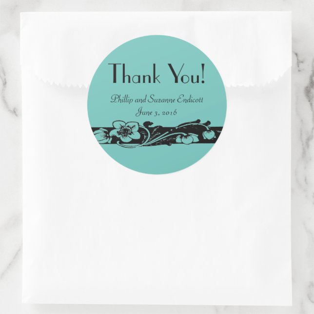 Adesivo Art Deco Floral Border Wedding Obrigado! (Bolsa)