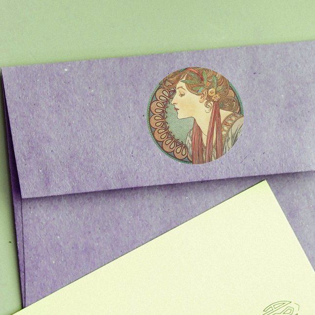 Adesivo Art Deco Lady Stickers (Art Deco style lady leaves in hair on green burgundy mosaic sticker.)