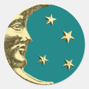 Adesivo Art Deco Moon e Estrelas - Teal e Dourado