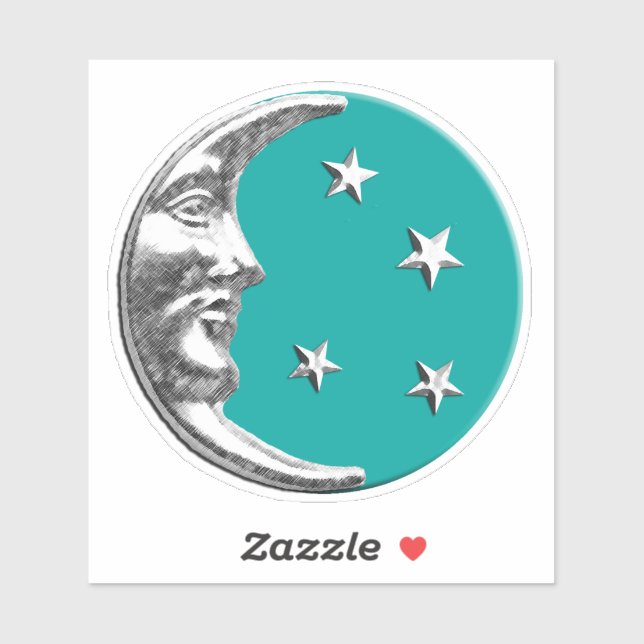 Adesivo Art Deco Moon e estrelas - Turquesa e Prata (Folha)