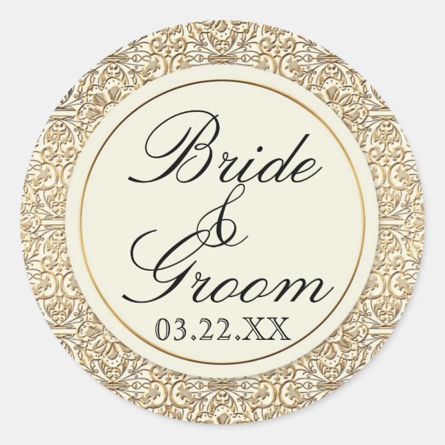 Adesivo Art Deco Nouveau Faux Floral Dourado Damask Lace (Frente)