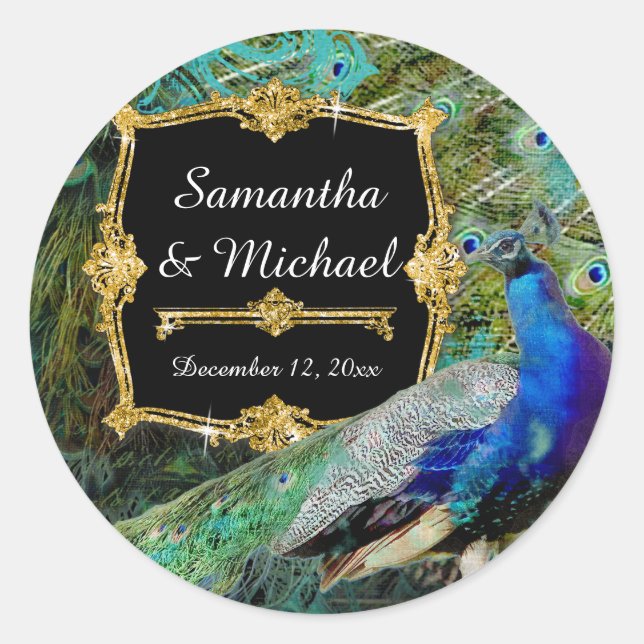 Adesivo Art Deco Peacock Dourada Glitter Velho Hollywood G (Frente)