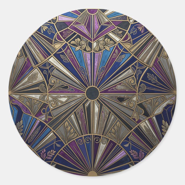 Adesivo Art Deco Roxo Dourado Explosão de Sol (Frente)