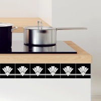 Art Deco White Fan Black Pell and Stick Azulejo