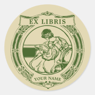 Adesivo Art Nouveau 1903 Rapariga e Livro Ex Libris Modelo