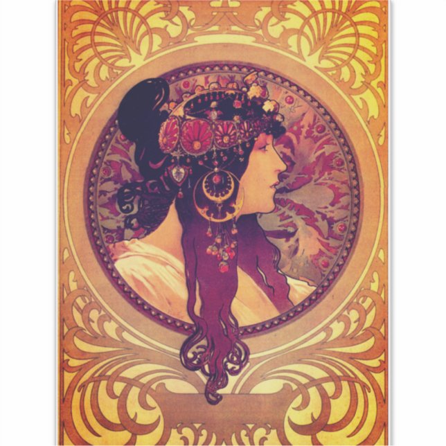 Adesivo Art nouveau Alphonse Mucha Donna elegante (Frente)