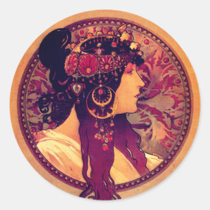 Adesivo Art nouveau Alphonse Mucha Donna mulher elegante