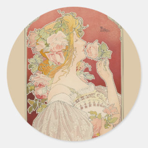 Adesivo Art Nouveau Belle Époque Senhorita Rosas Livemont