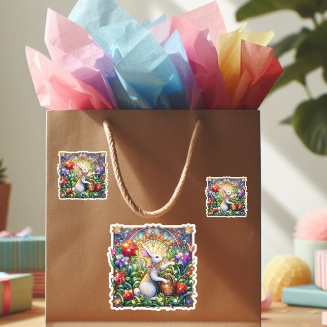 Adesivo Art Nouveau Bunny Garden Páscoa de vidro retido (Criador carregado)