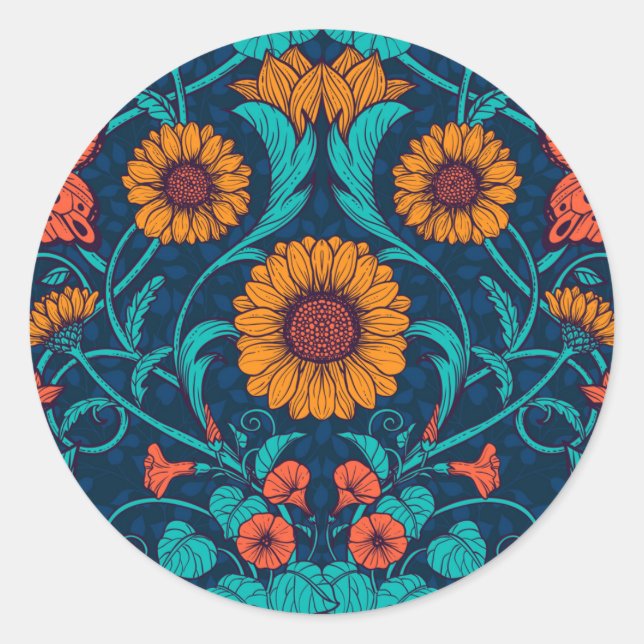 Adesivo Art Nouveau daisie em azul e amarelo (Frente)