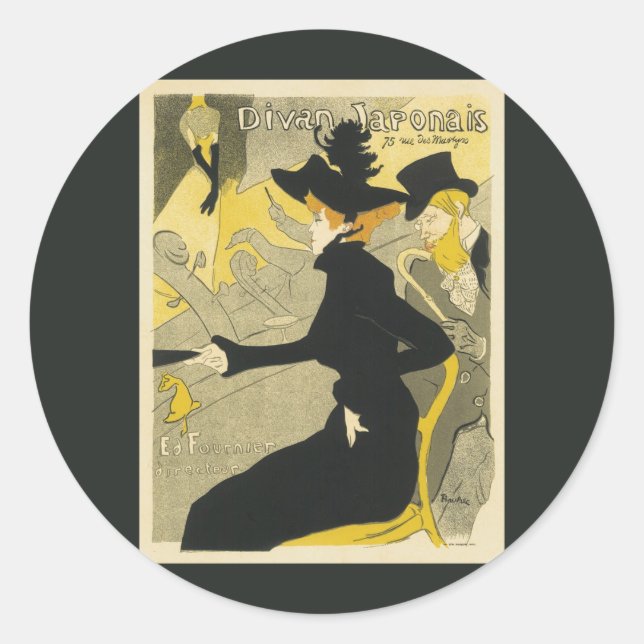 Adesivo Art Nouveau, Divan Japonês, por Toulouse Lautrec (Frente)