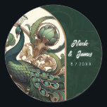 Adesivo Art Nouveau Green Emerald Vintage Peacock Casament<br><div class="desc">personalizar com qualquer texto.</div>