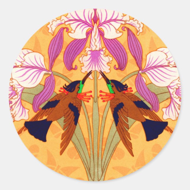 Adesivo Art nouveau hummingbird orquídea rosa ouro verneui (Frente)