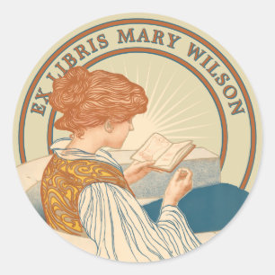 Adesivo Art Nouveau Mulher e Livro 1900 Ex Libris Modelo