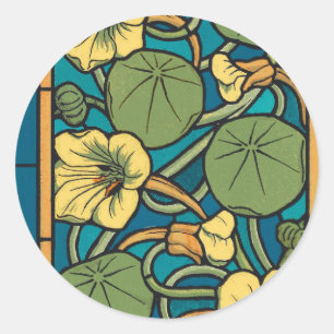 Adesivo Art Nouveau Nasturtium Azul Dourado floral Verneui