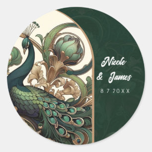 Adesivo Art Nouveau Verde Esmeralda Vintage Casamento Pavã