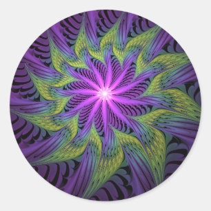 Adesivo Arte abstrata fractal moderna flor roxa verde