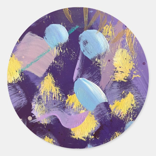 Adesivo Arte abstrata vibrante em roxo, azul e amarelo (Frente)