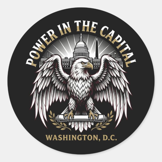 Adesivo Arte Águia Careca Poder no Capital Washington DC (Frente)