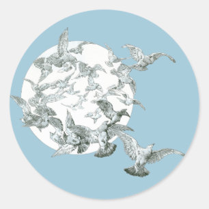 Adesivo Arte Antiga Arte Nova Rebanho de Pássaros com Lua 