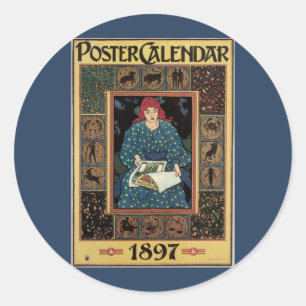 Adesivo Arte Antiga Modernista, Mulher Lendo Livro de Astr