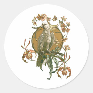 Adesivo Arte Antiga Modernista, Papagaio Cacatua, Flores d
