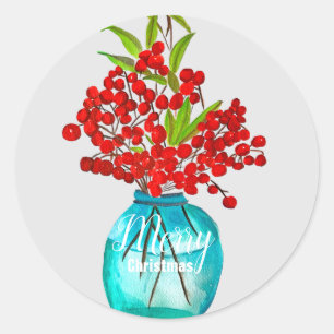 Adesivo Arte aquarela de fruta vermelha de Natal