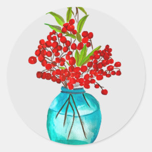 Adesivo Arte aquarela de fruta vermelha de Natal