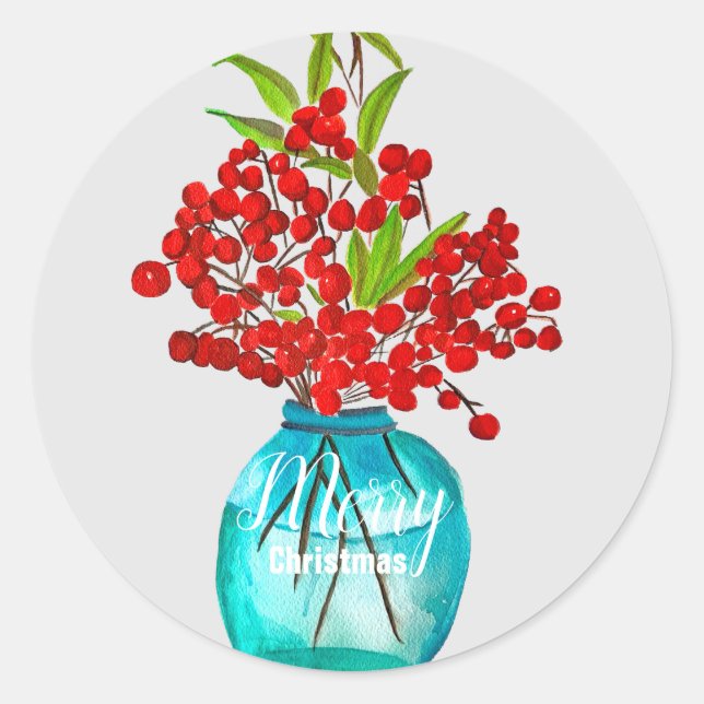 Adesivo Arte aquarela de frutas vermelhas do Natal (Frente)