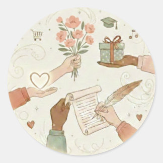 Adesivo Arte Circular de Gratidão e Gentileza Desenhada à