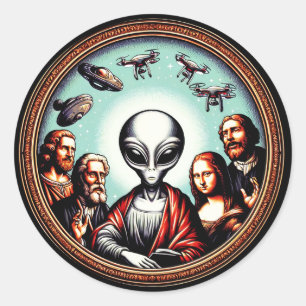 Adesivo Arte Clássica Consegue Retrato SciFi Engraçado Com