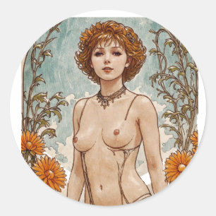 Adesivo Arte com Estilo Mucha de Cabeça Vermelha Curta V1